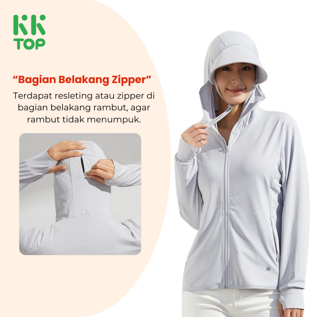 Jaket anti UV wanita ritsleting kerah tinggi