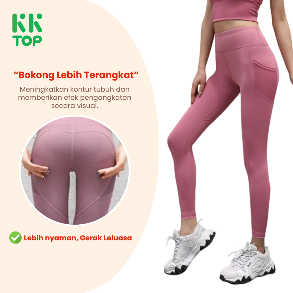 Legging olahraga wanita elastis dengan saku